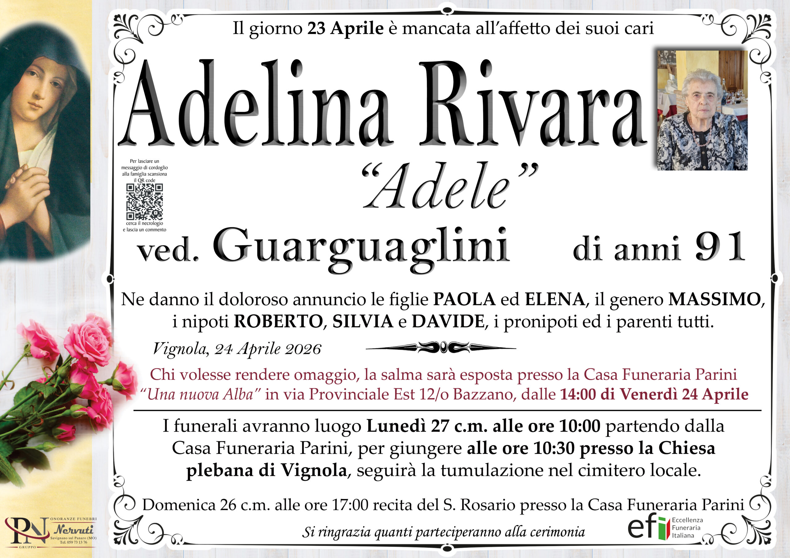 Adelina Rivara – necrologio