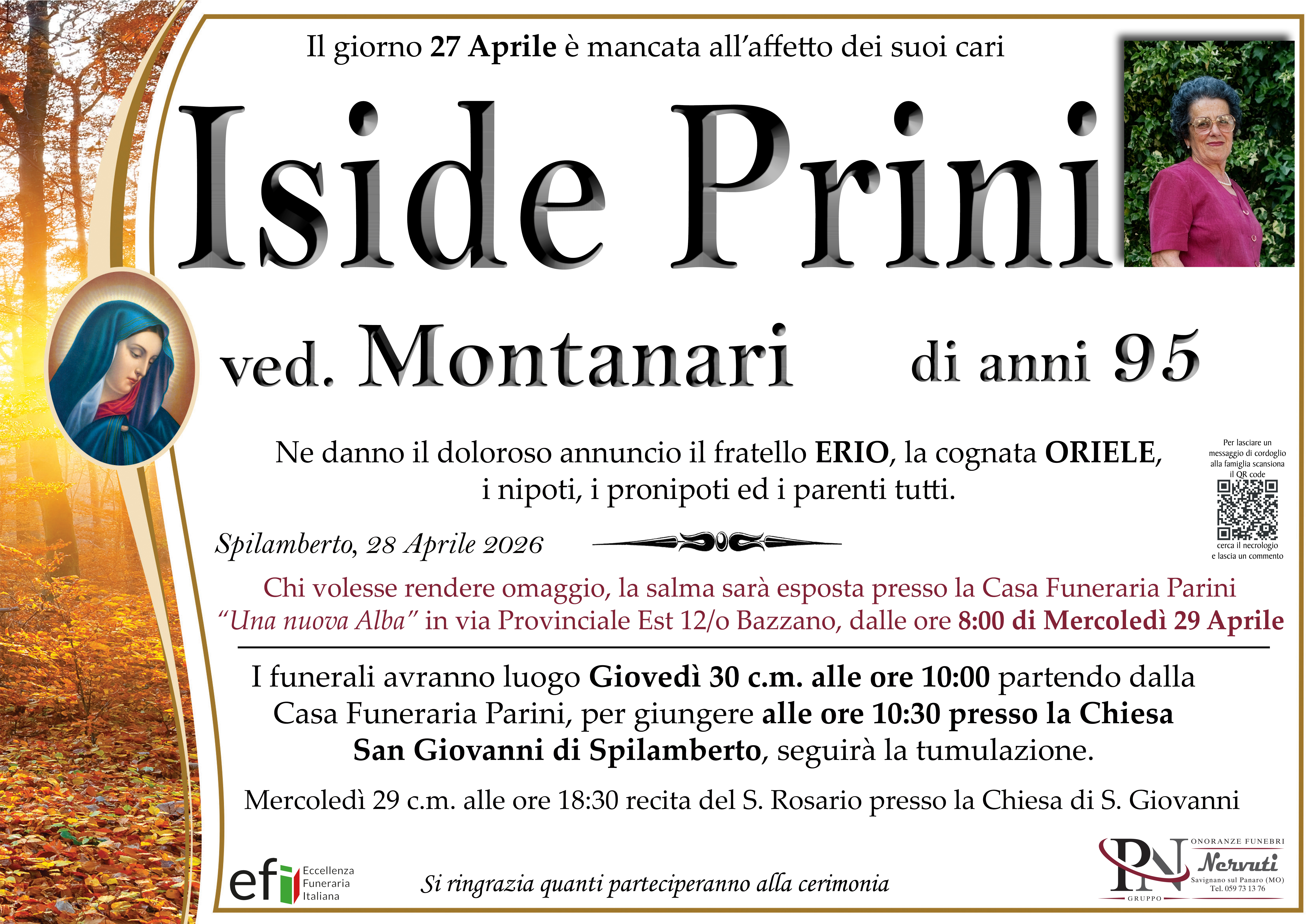Iside Prini – necrologio