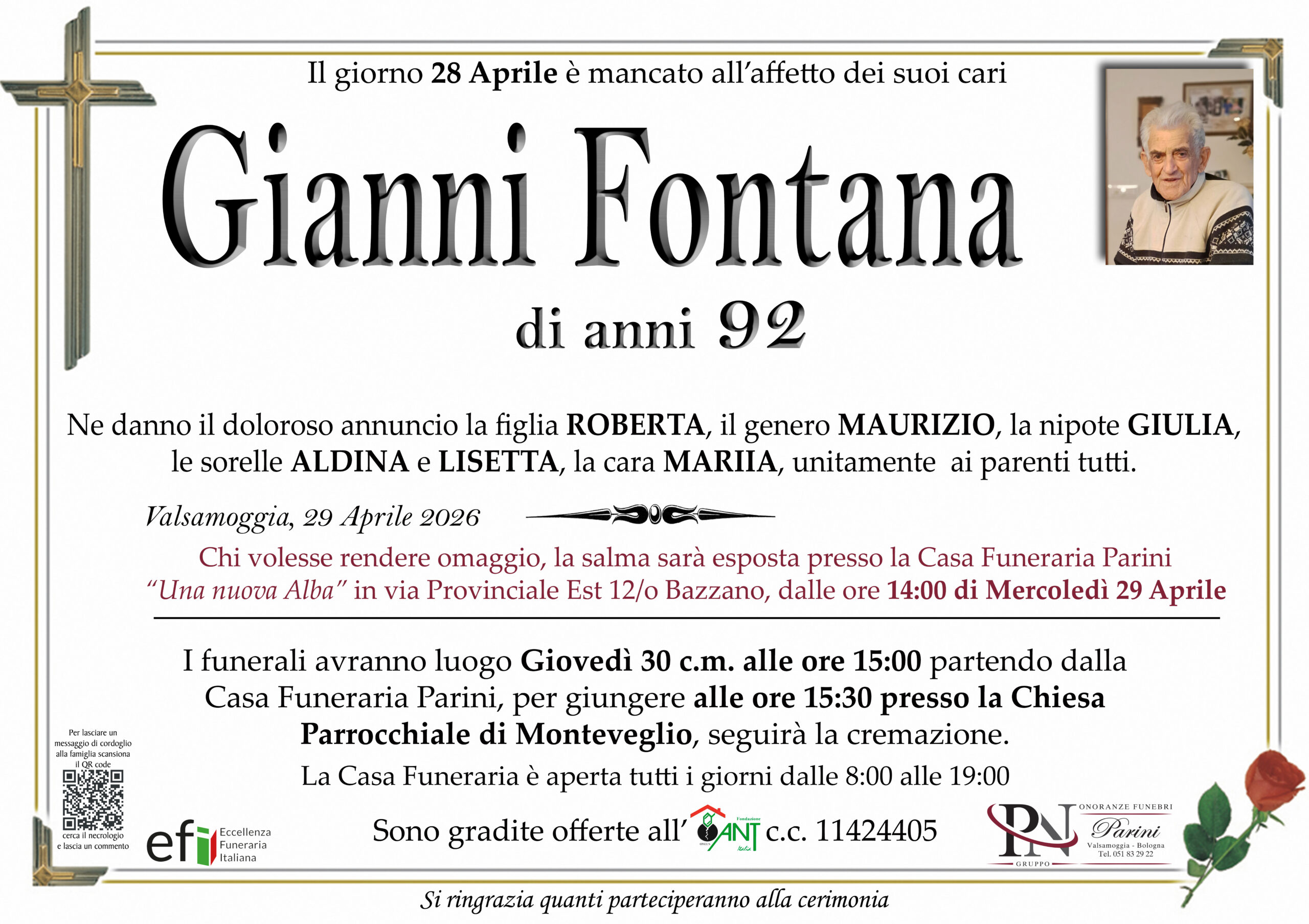 Giovanni Fontana – necrologio