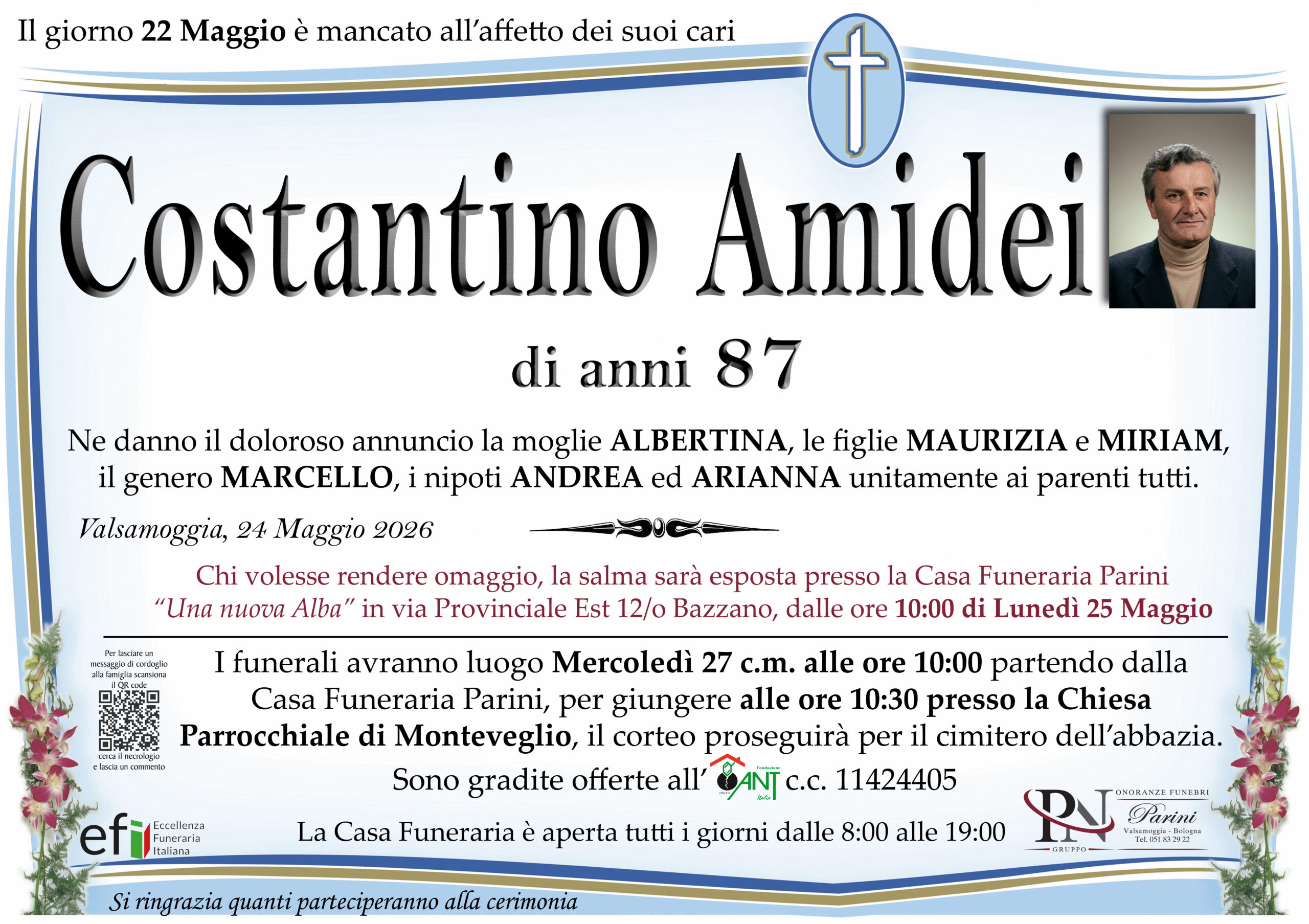 Costantino Amidei – necrologio