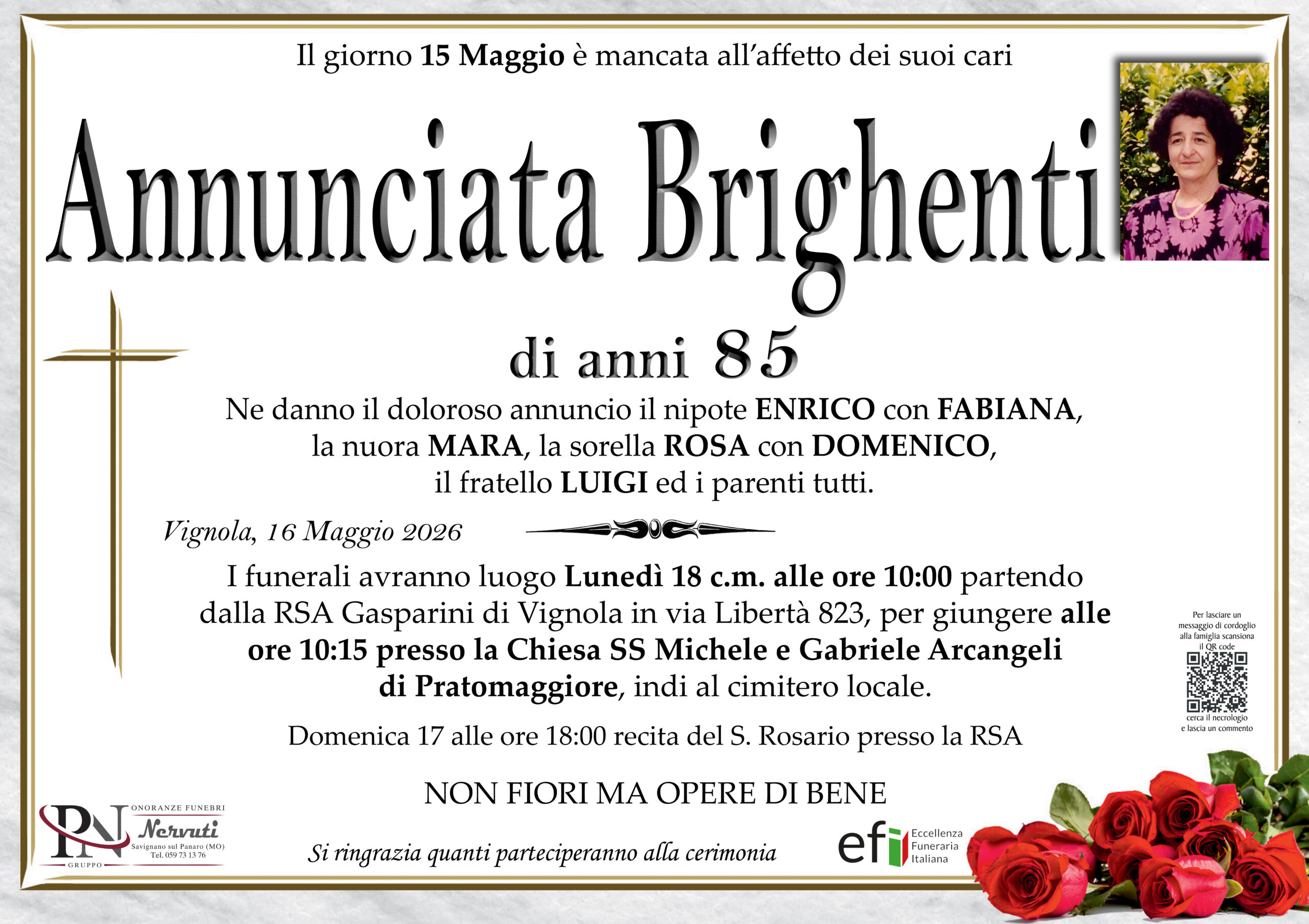 Annunciata Brighenti – necrologio