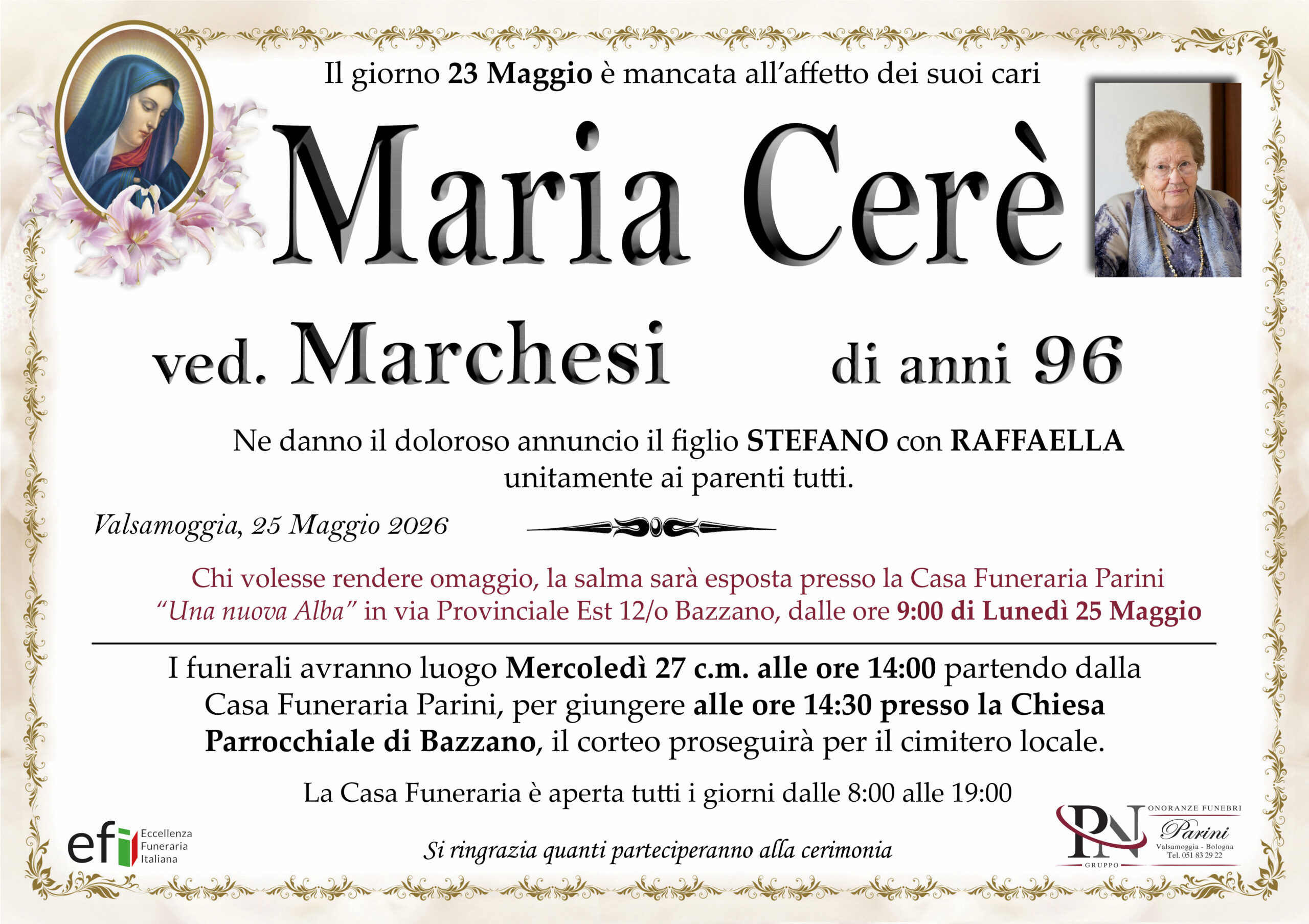 Maria Cerè – necrologio