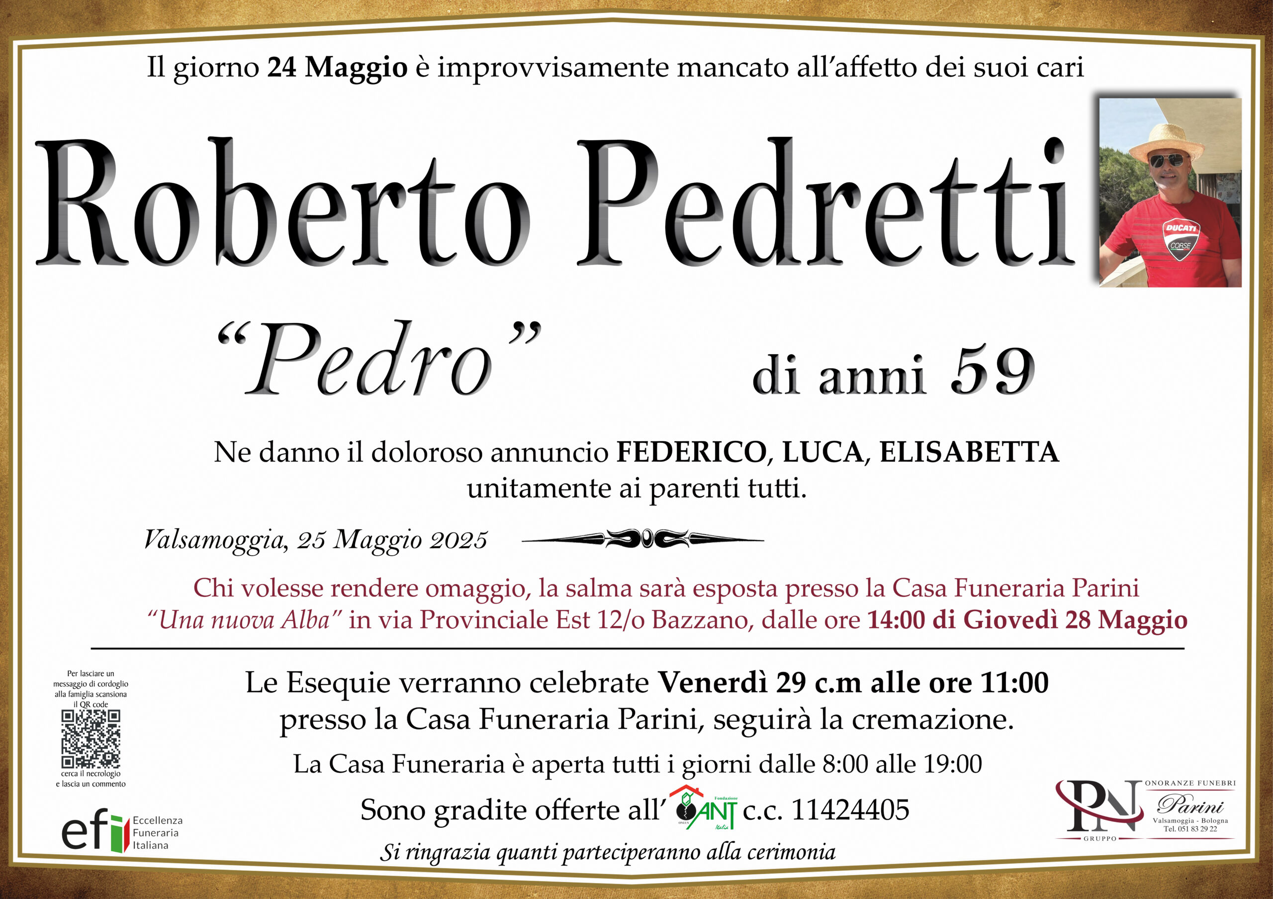 Roberto Pedretti – necrologio