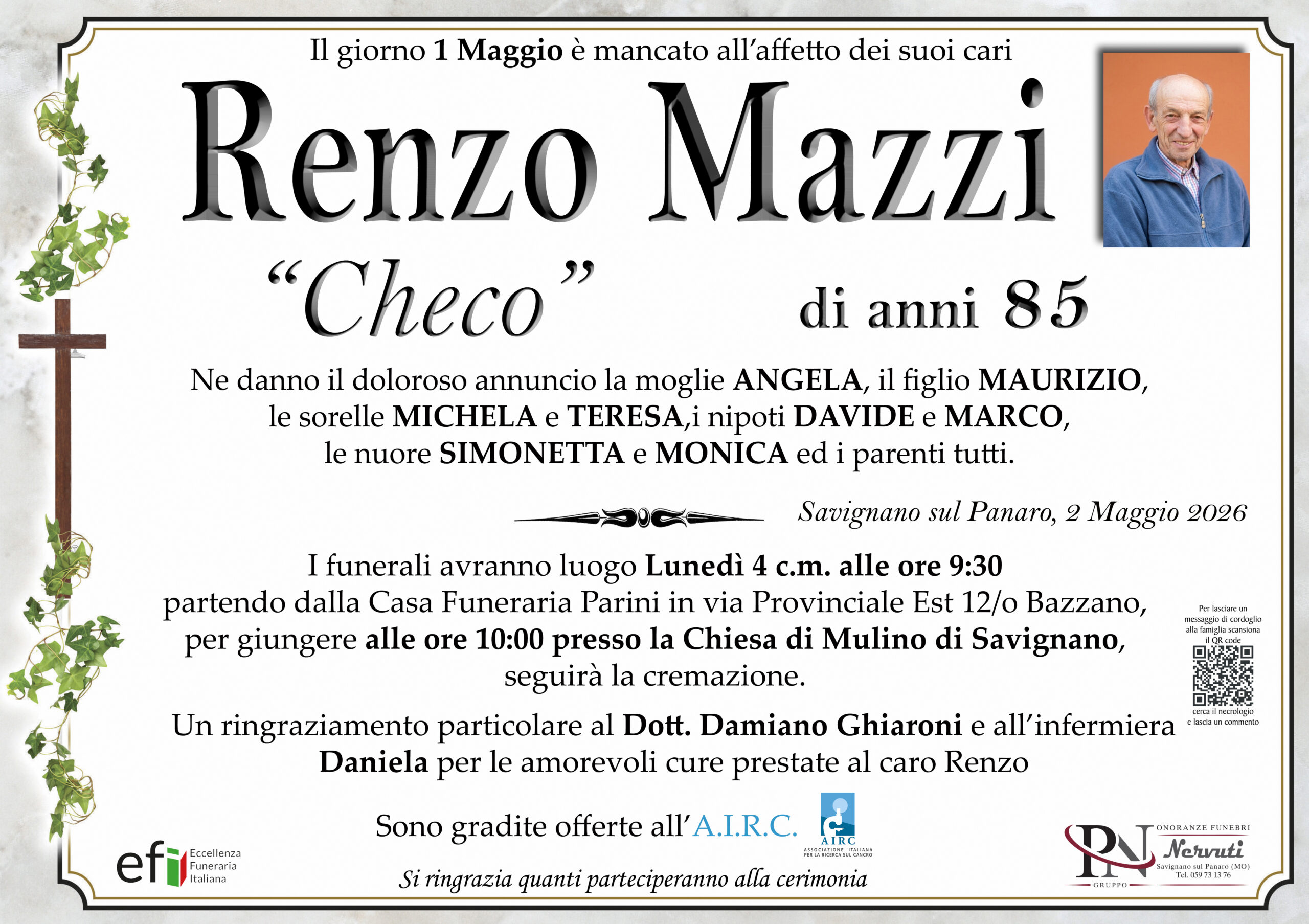 Renzo Mazzi – necrologio