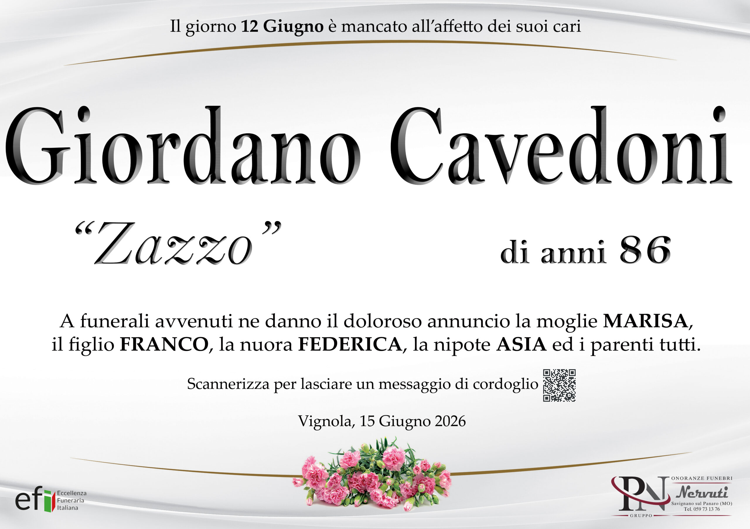 Giordano Cavedoni – necrologio