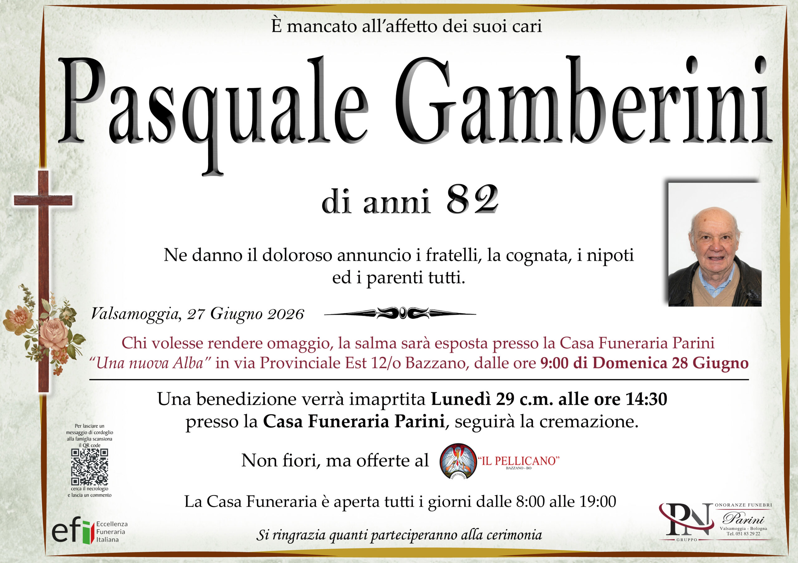 Pasquale Gamberini – necrologio