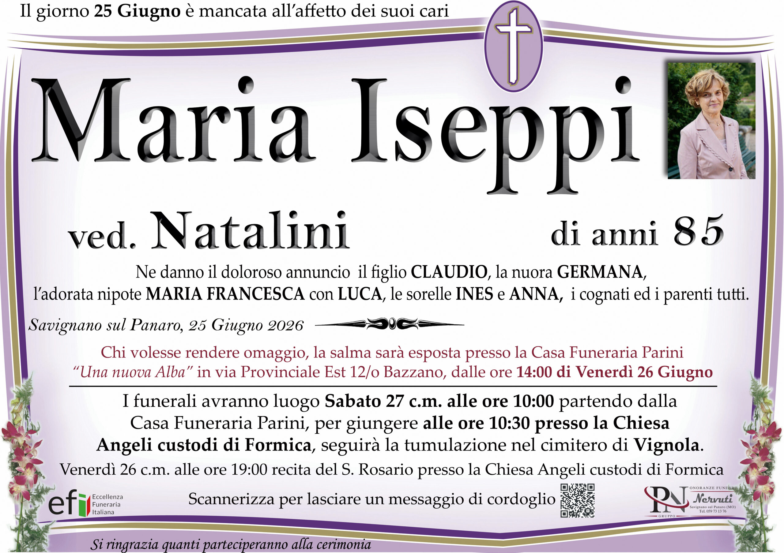 Iseppi Maria – necrologio