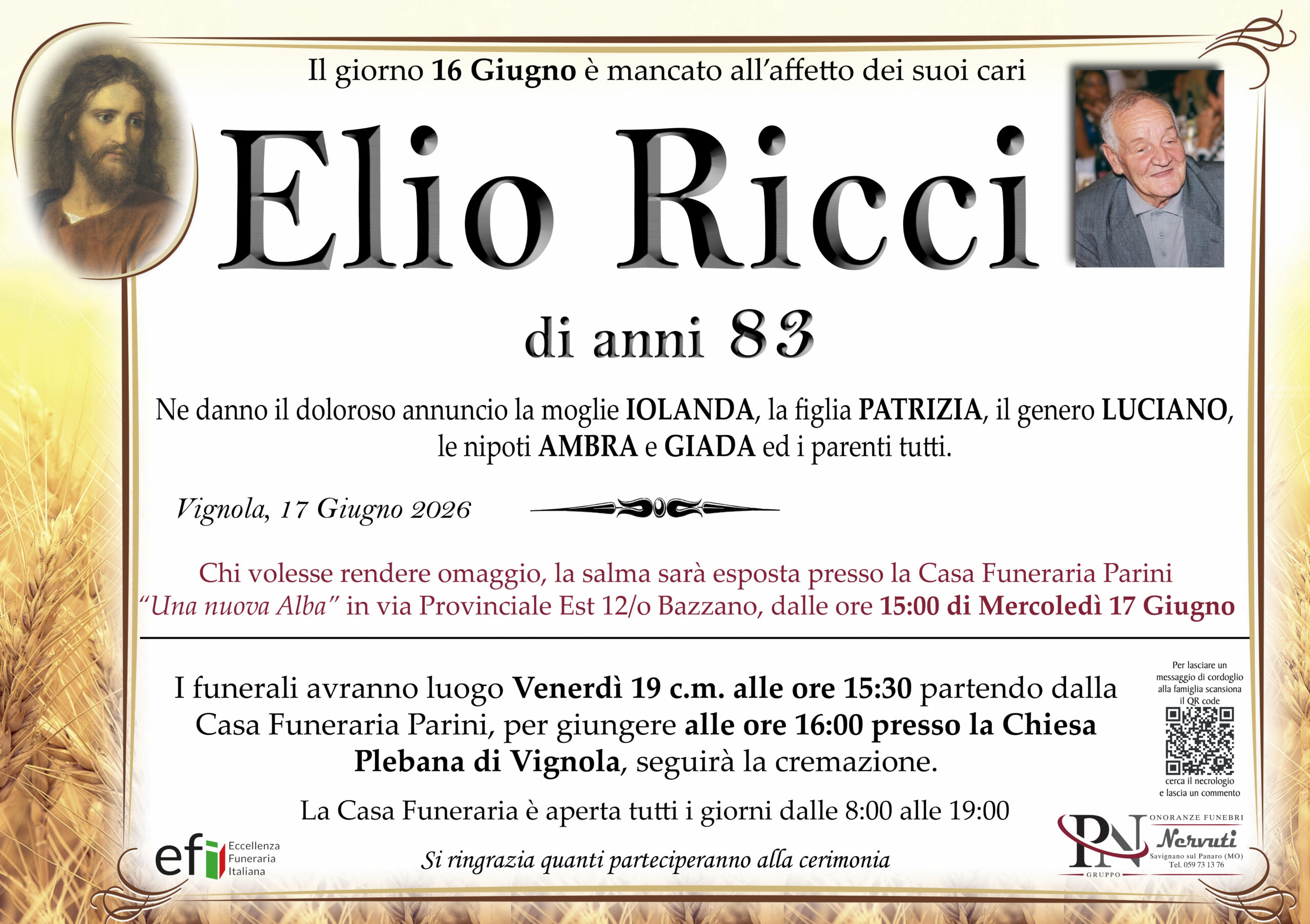 Ricci Elio – necrologio