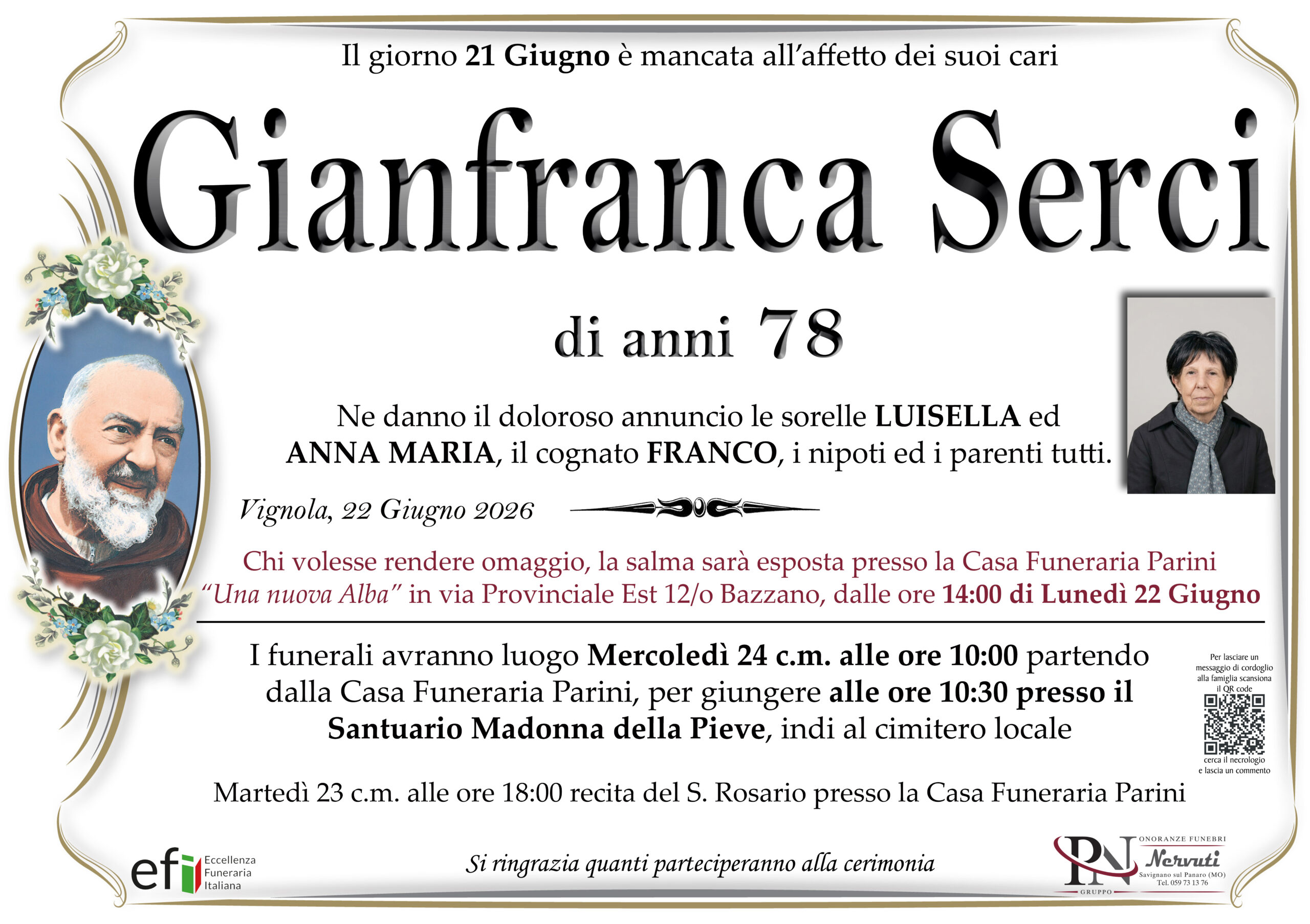 Gianfranca Serci – necrologio