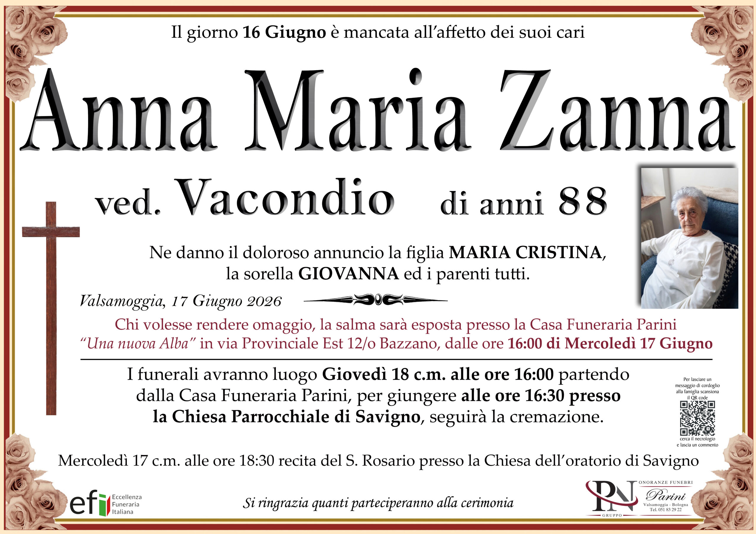 Anna Maria Zanna – necrologio