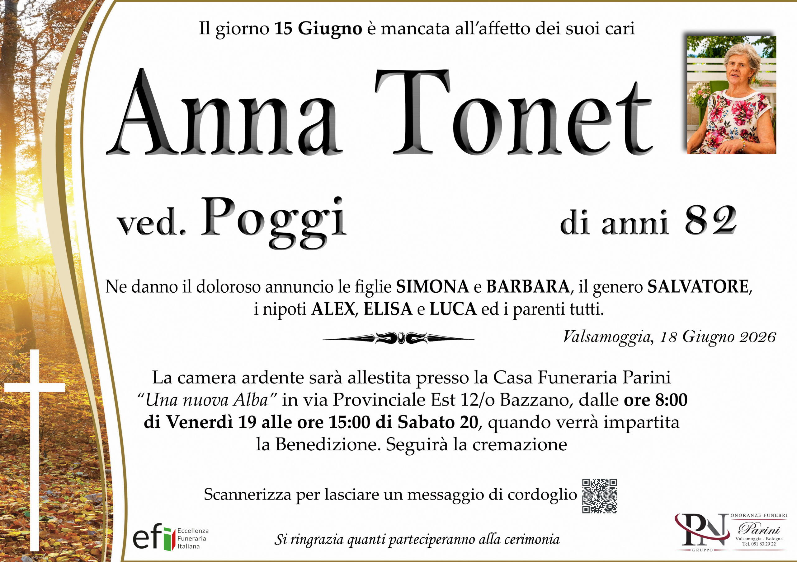 Anna Tonet – necrologio