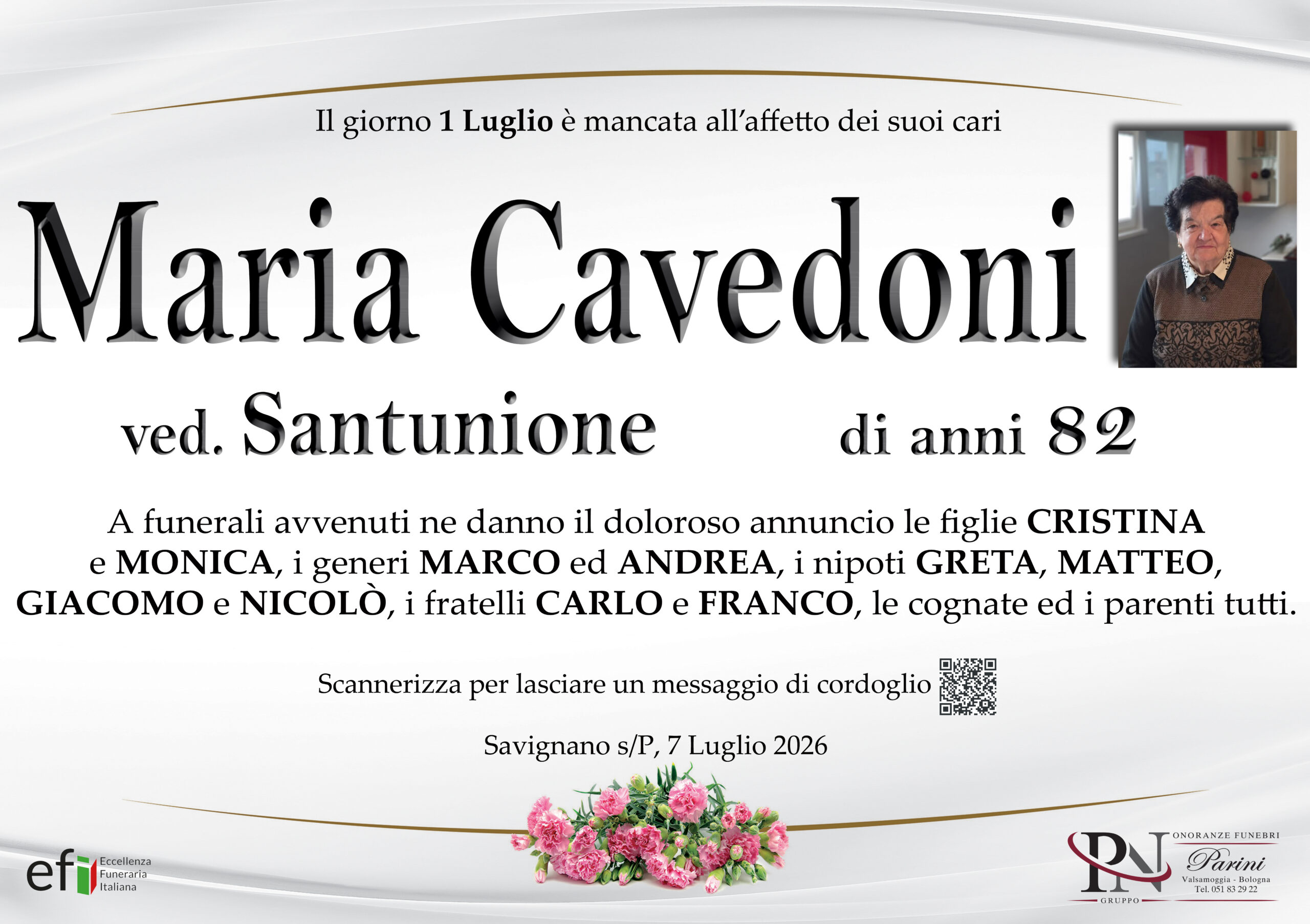 Maria Cavedoni – necrologio