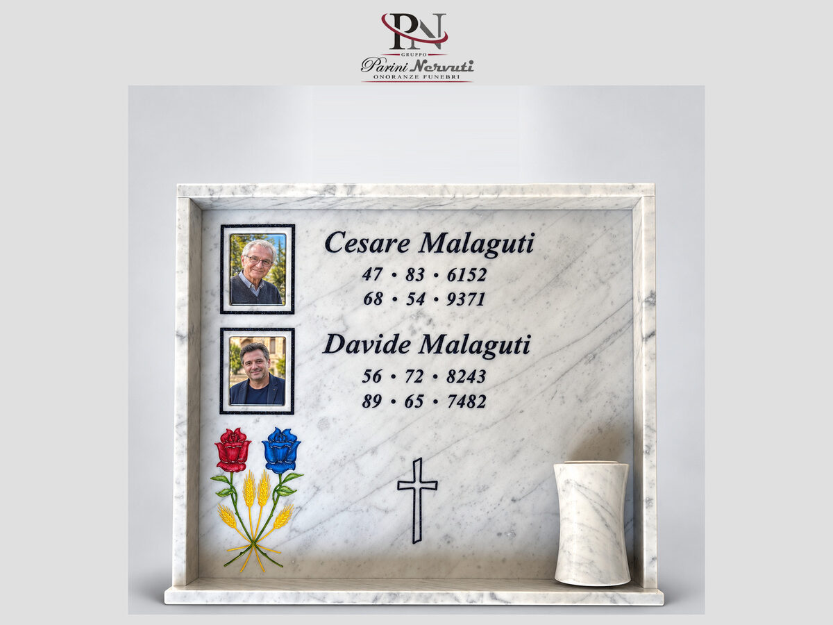 Lapide singola personalizzata in marmo con foto, incisioni e decorazioni, realizzazione 7 di 25