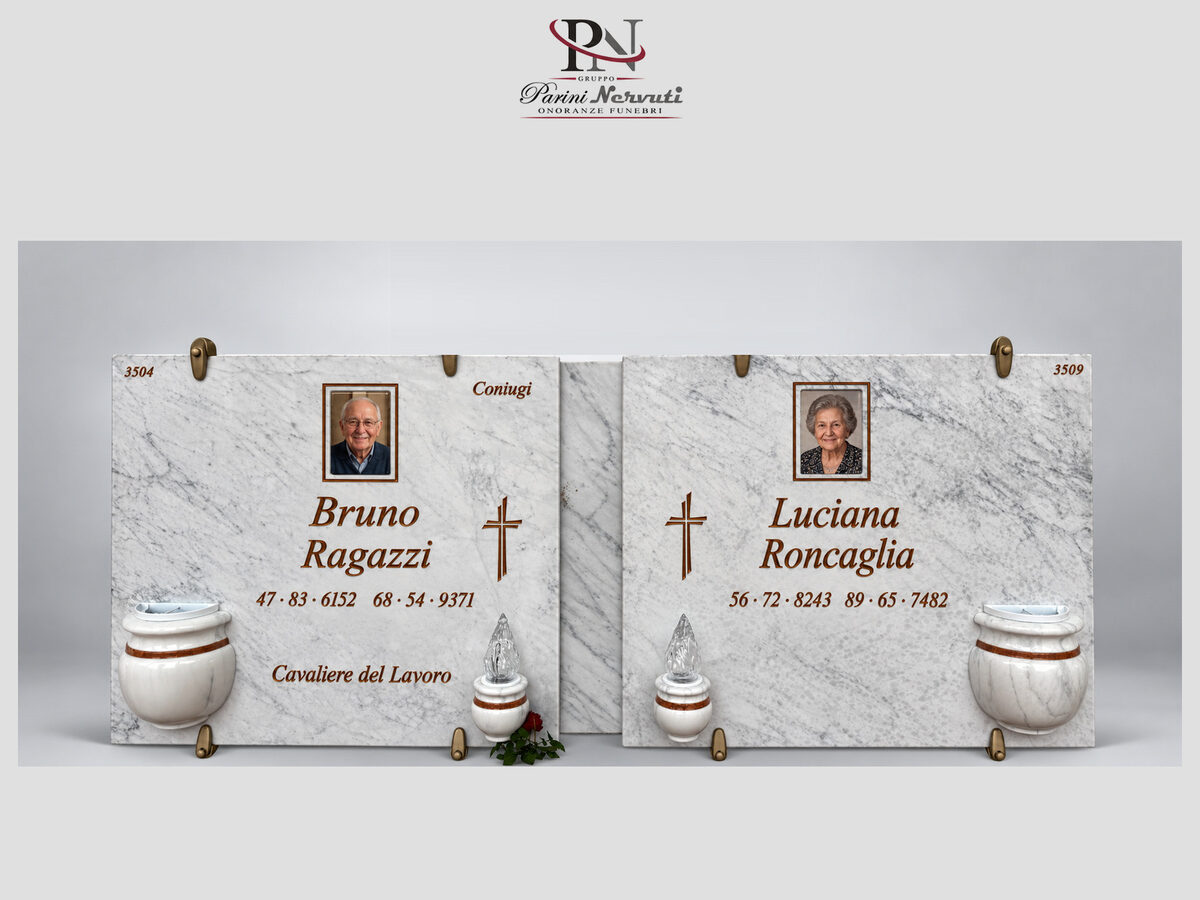 Lapide singola personalizzata in marmo con foto, incisioni e decorazioni, realizzazione 14 di 25