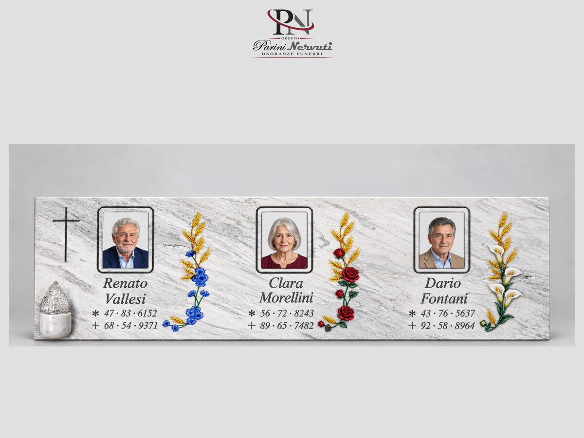 Lapide per ossario in marmo con accessori coordinati, realizzazione 6 di 13