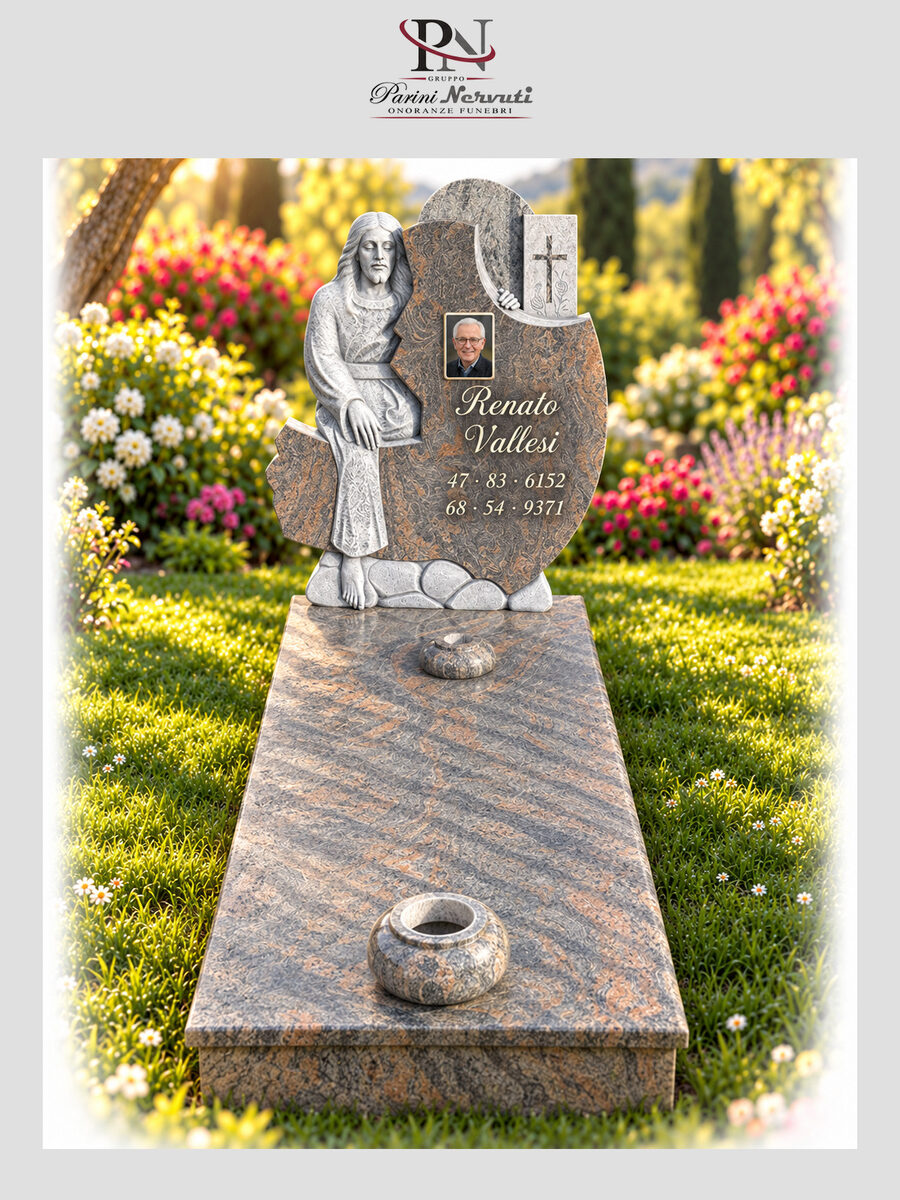 Tomba da terra in marmo o granito con monumento personalizzato, realizzazione 15 di 18